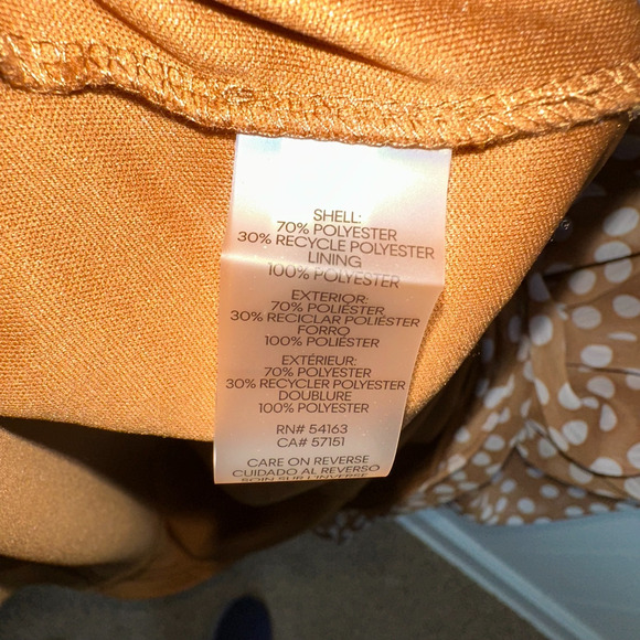 Calvin Klein Dress 14 Tan White Polka Dot Chiffon V-Neck Faux Wrap Lined Dress - Picture 10 of 12